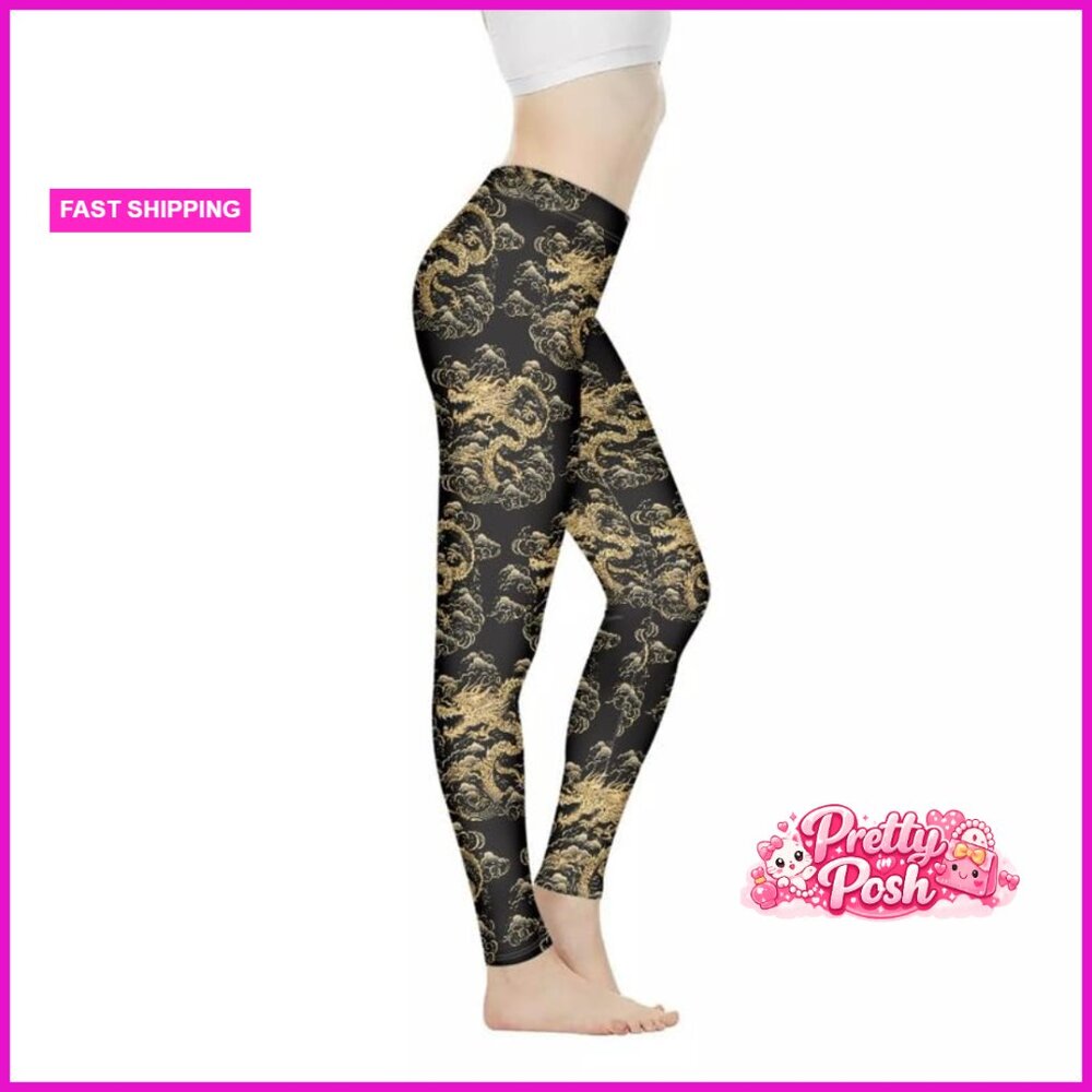 Polyester Spandex Leggings High Rise Workout Tights Stretchy - Picture 4 of 7